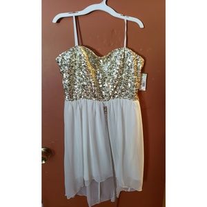 Gold and white dress with belt